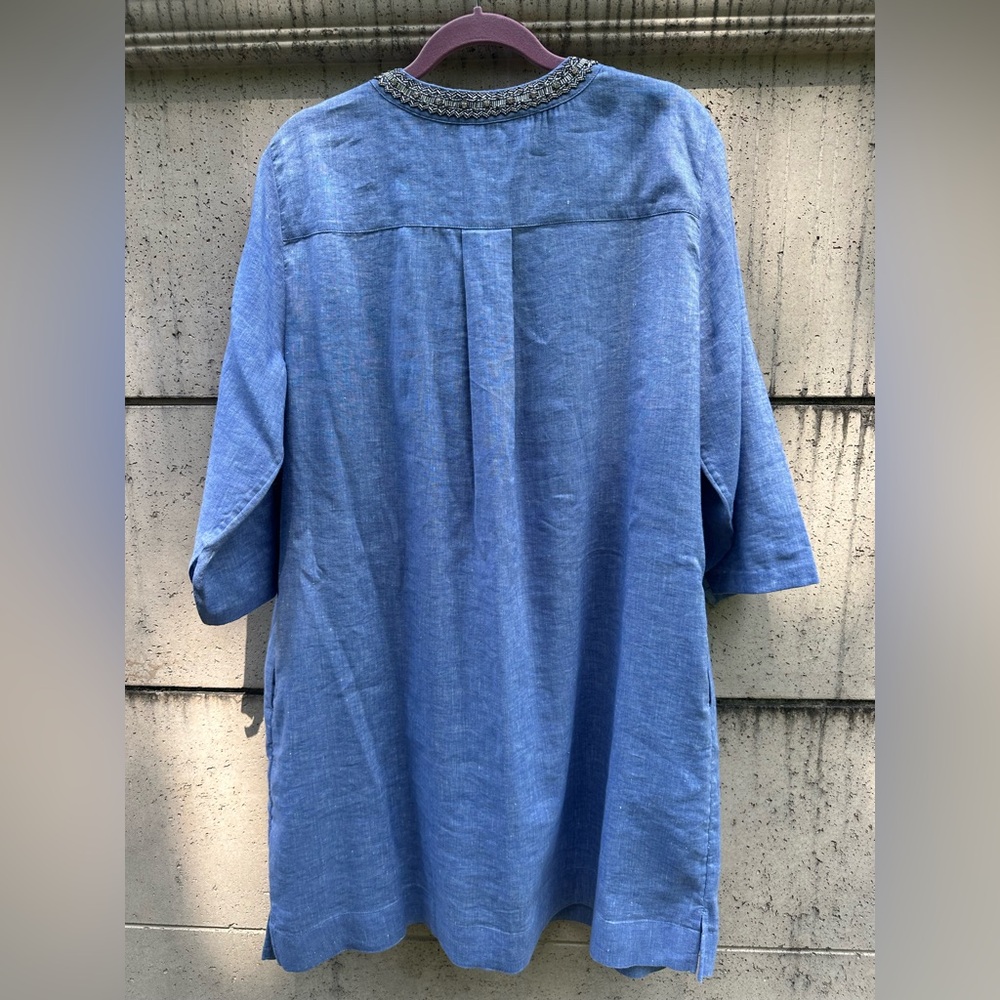 Chico’s ✨ Beaded Linen-Blend Dress ✨ Chambray Blue ✨ Size 3/XL - Picture 9 of 16